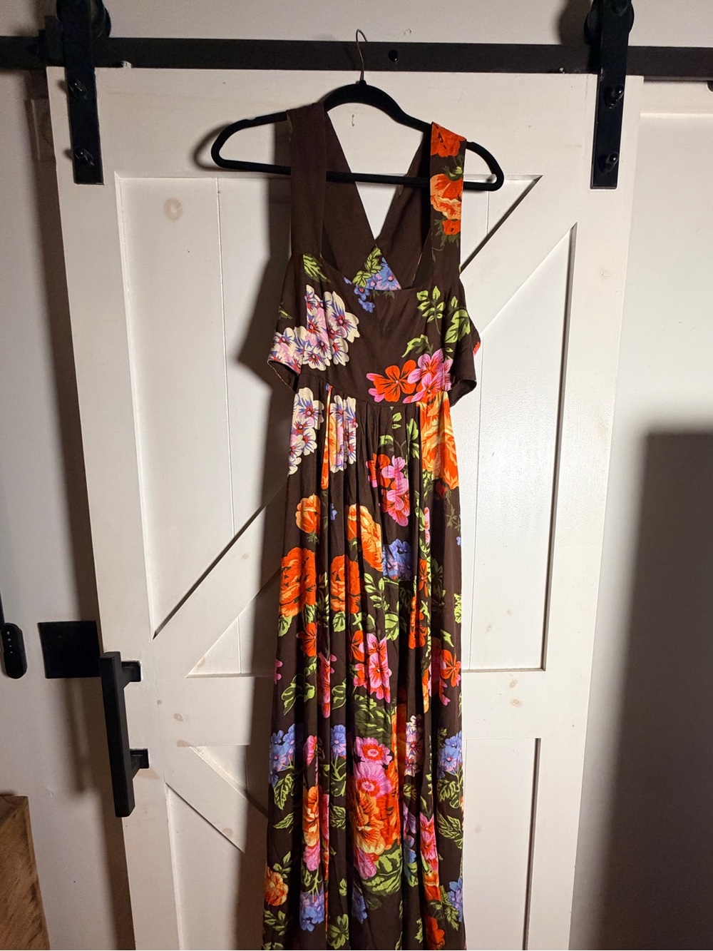 Anthropologie Brown Maxi Dress with Bright Floral Bouquet - Picture 1 of 7